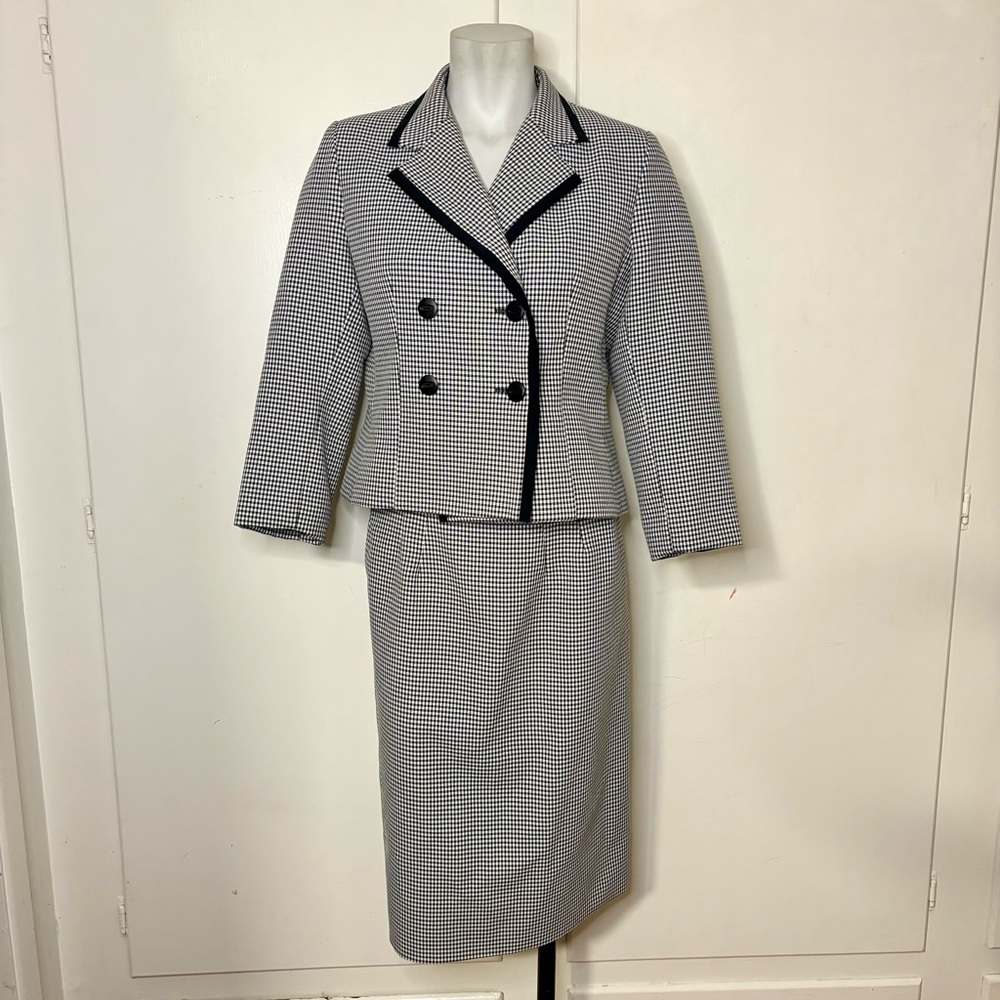Vintage Henry Lee Petites Black Gingham Cropped Blazer and Pencil Skirt Suit Set